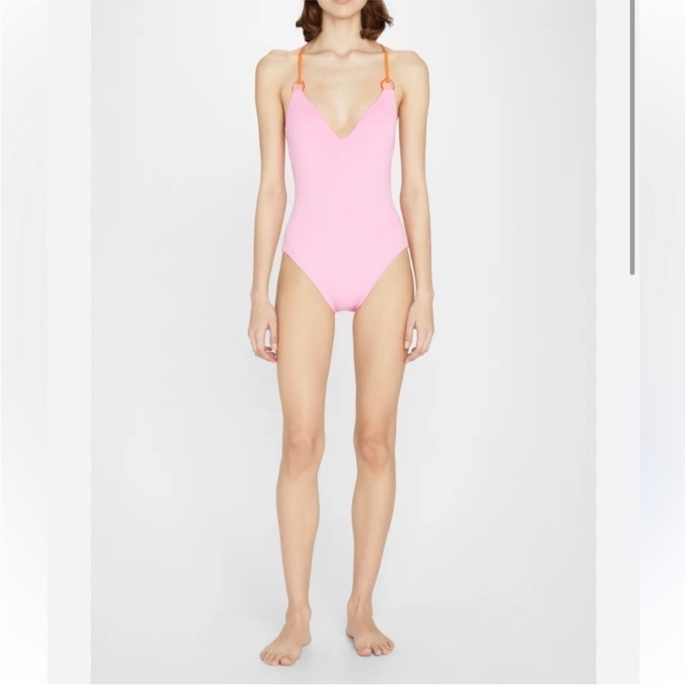 Kate Spade Color Block One Peice Swimsuit Gold Rings - Picture 3 of 6